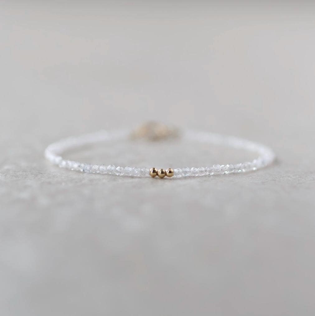 Tiny Diamond Bracelet White Zircon Dainty Gemstone Beaded Bracelet Sparkly Crystal Minimalist April Birthstone Birthday Gift for Women