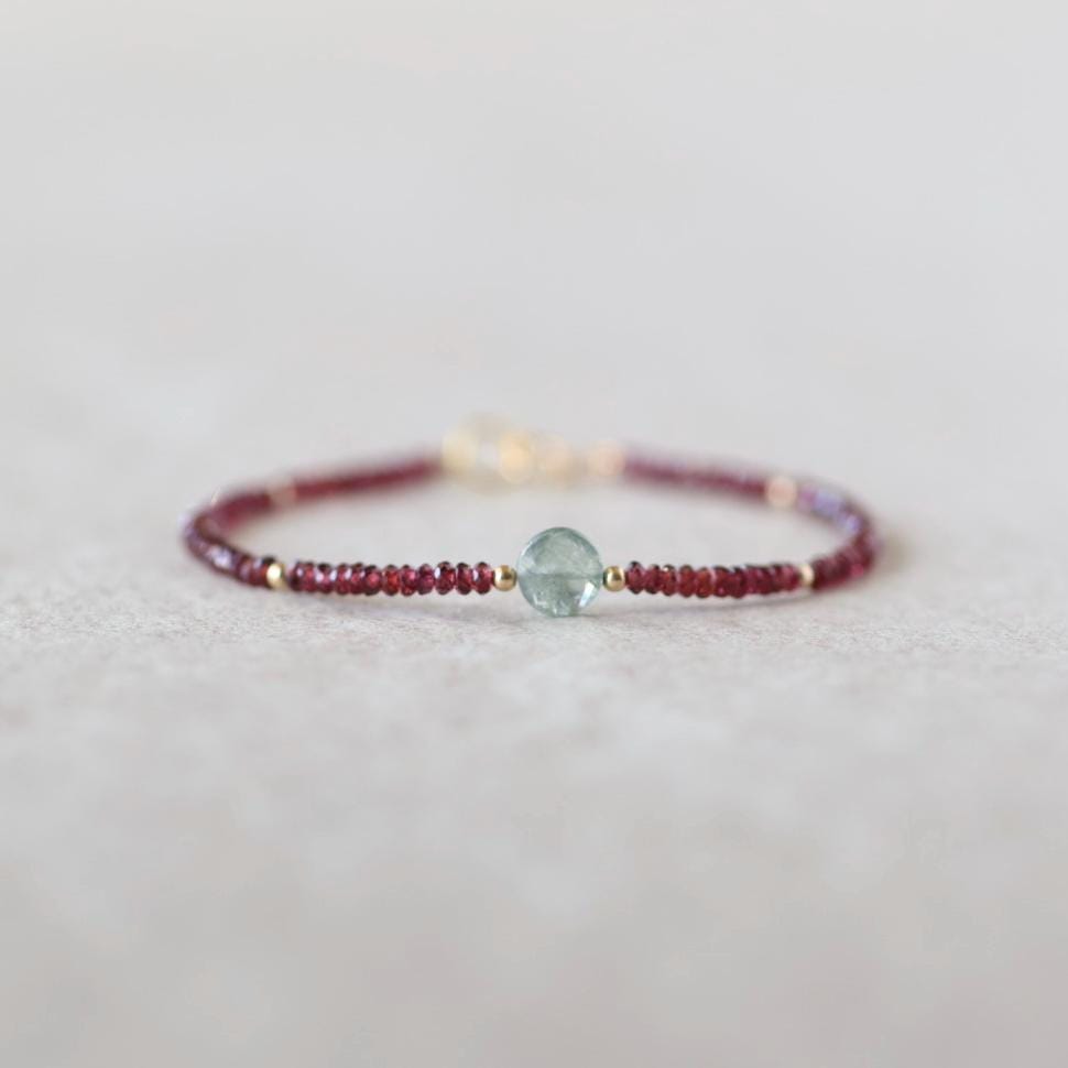 Tiny Garnet Bracelet Dainty Aquamarine Gemstone Beaded Bracelet Crystal Minimalist Jewelry January Birthstone March Birthday Gift for Women