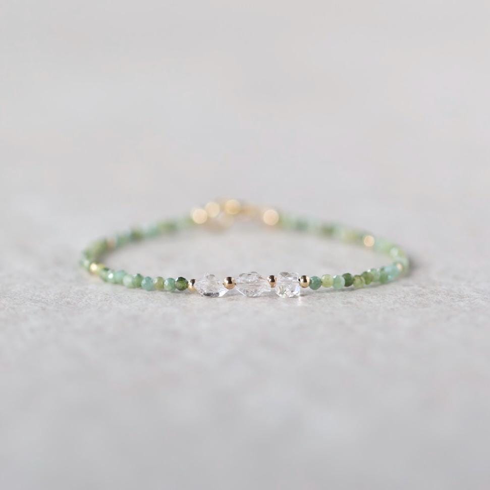 Tiny Green Tourmaline Bracelet Petroleum Quartz Dainty Gemstone Beaded Bracelet Green Jewelry Minimalist Gold Filled October Birthstone Gift