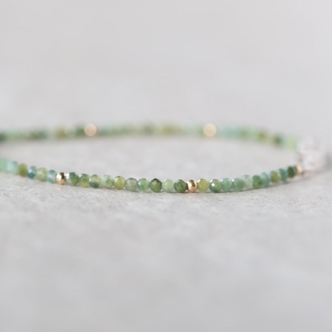 Tiny Green Tourmaline Bracelet Petroleum Quartz Dainty Gemstone Beaded Bracelet Green Jewelry Minimalist Gold Filled October Birthstone Gift