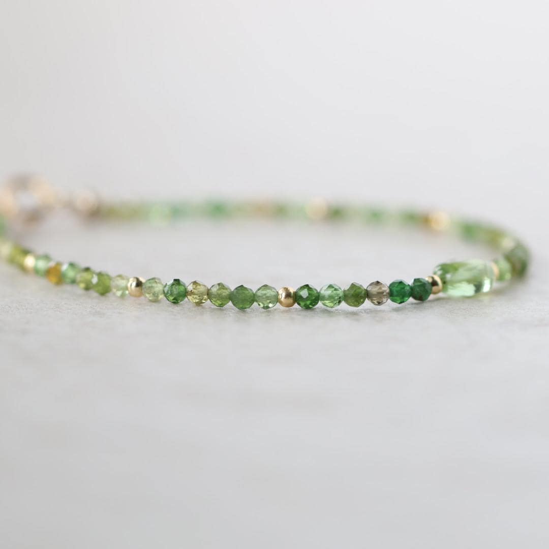 Tiny Green Tourmaline Bracelet Dainty Gemstone Beaded Bracelet Green Crystal Jewelry Minimalist Stacking October Birthstone Gift for Women
