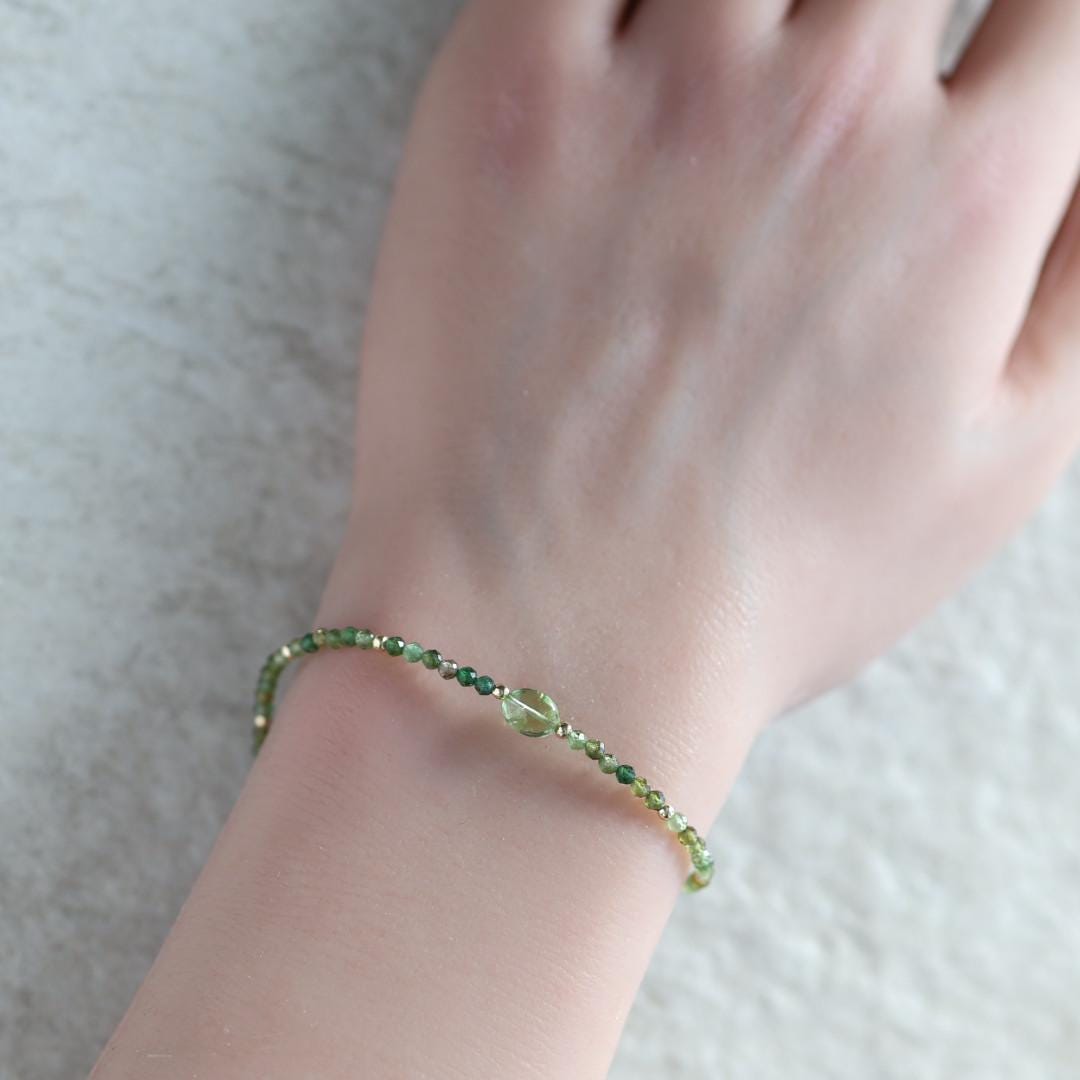 Tiny Green Tourmaline Bracelet Dainty Gemstone Beaded Bracelet Green Crystal Jewelry Minimalist Stacking October Birthstone Gift for Women