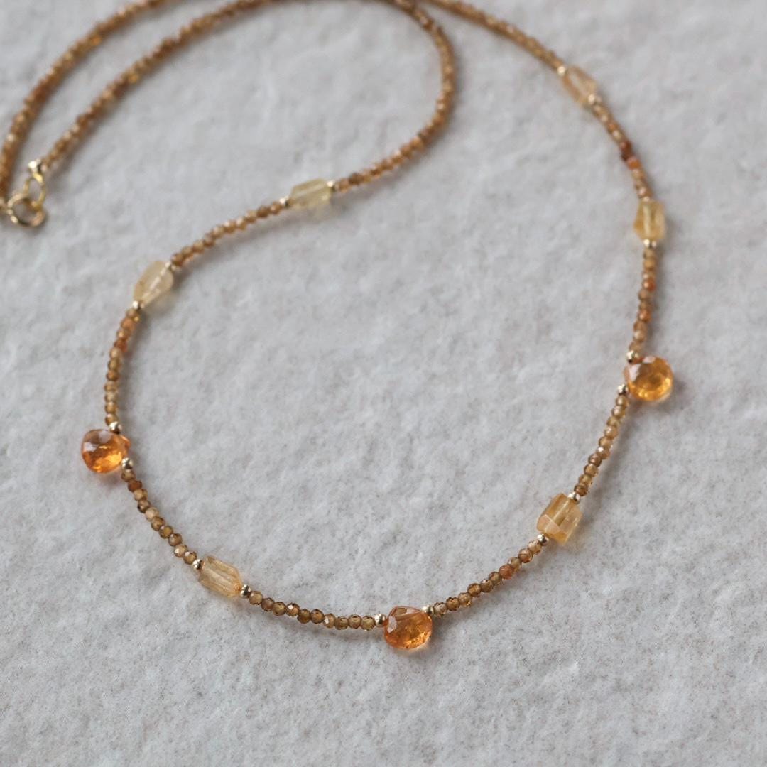 Dainty Imperial Topaz Necklace Beaded Choker Yellow Layering Gemstone Crystal Minimalist Jewelry Birthday Gift For Women November Birthstone