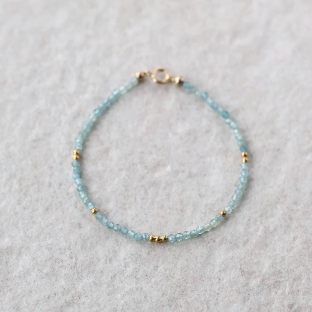 Tiny Blue Tourmaline Bracelet Dainty Indicolite Gemstone Beaded Bracelet October Birthstone Crystal Jewelry Minimalist Birthday Gift Women