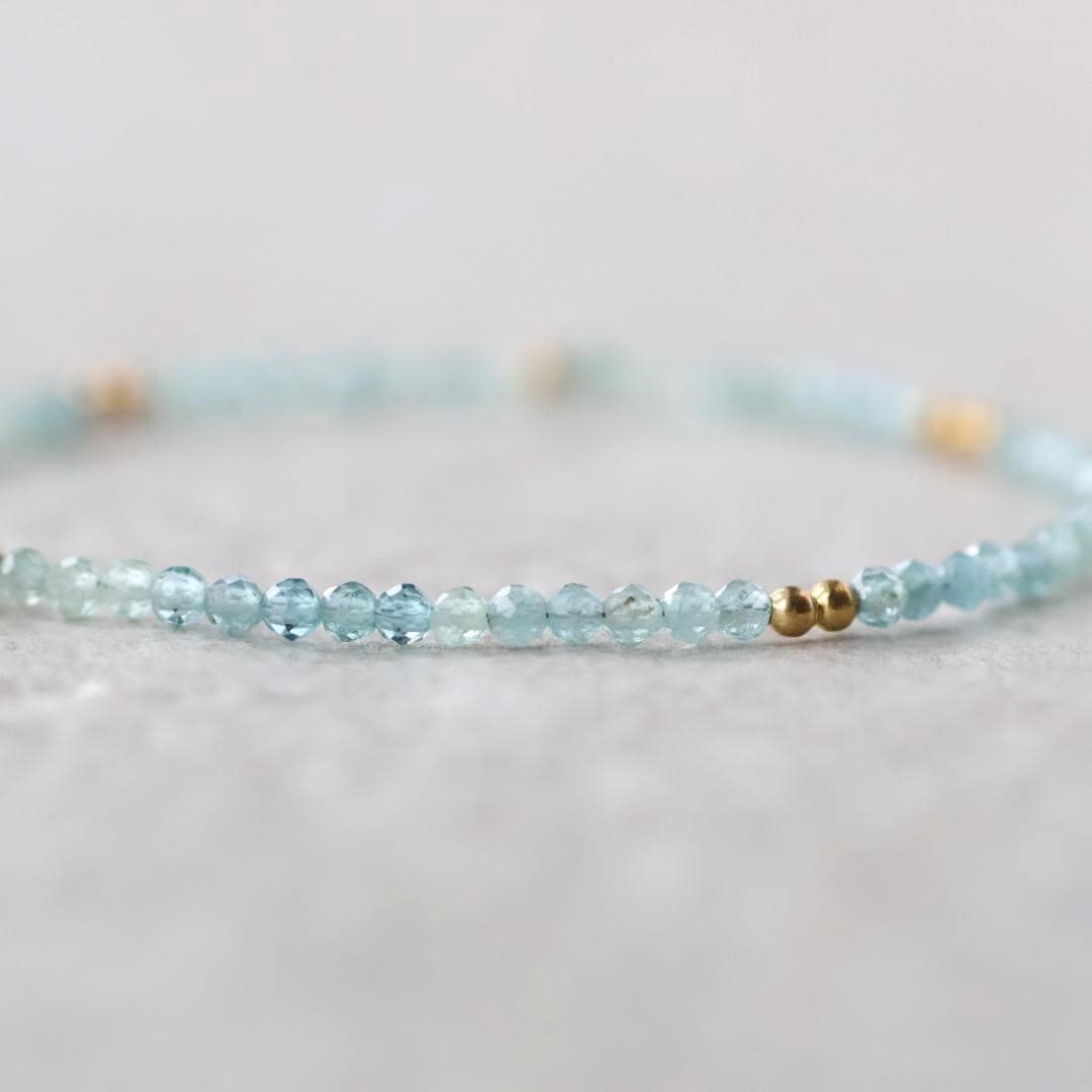Tiny Blue Tourmaline Bracelet Dainty Indicolite Gemstone Beaded Bracelet October Birthstone Crystal Jewelry Minimalist Birthday Gift Women