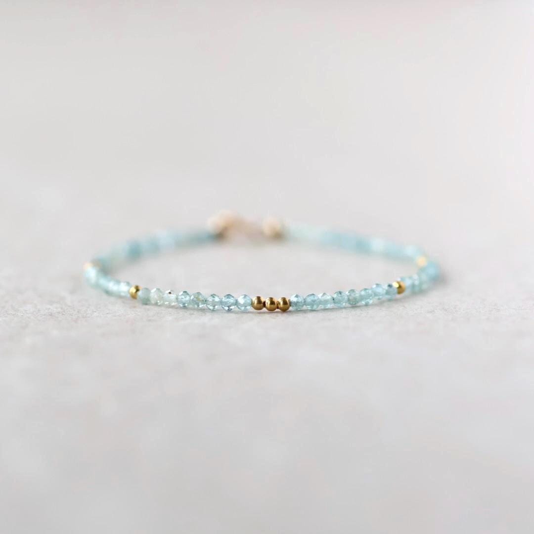 Tiny Blue Tourmaline Bracelet Dainty Indicolite Gemstone Beaded Bracelet October Birthstone Crystal Jewelry Minimalist Birthday Gift Women