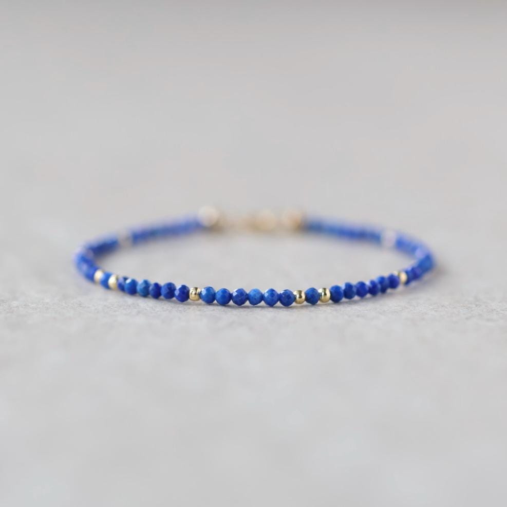 Tiny Lapis Lazuli Bracelet Dainty Gemstone Beaded Bracelet Stacking Minimalist Blue Crystal Bracelet Healing Jewelry Birthday Gift Daughter