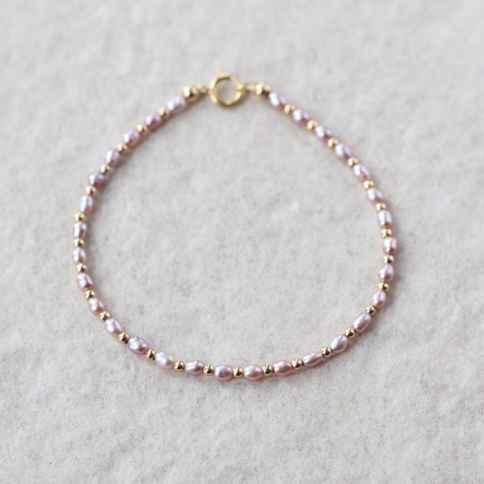Tiny Pearl Bracelet Dainty Natural Pink Pearl Jewelry Minimalist June Birthstone Birthday Gift Bride Mom Mothers Day Bridesmaid Girlfriend