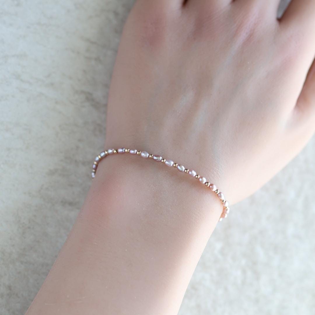 Tiny Pearl Bracelet Dainty Natural Pink Pearl Jewelry Minimalist June Birthstone Birthday Gift Bride Mom Mothers Day Bridesmaid Girlfriend