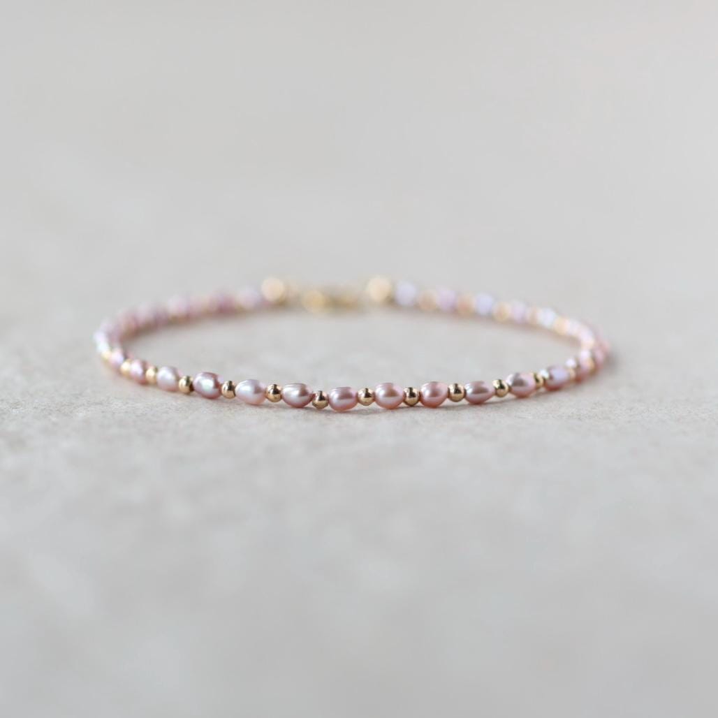 Tiny Pearl Bracelet Dainty Natural Pink Pearl Jewelry Minimalist June Birthstone Birthday Gift Bride Mom Mothers Day Bridesmaid Girlfriend