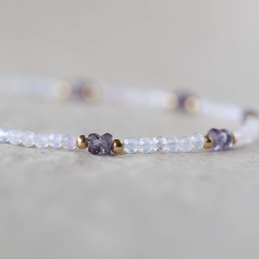 Tiny Alexandrite Bracelet Dainty Purple Opal Gemstone Beaded Jewelry Minimalist Stacking Bracelet Skinny June Birthstone Gift Bridesmaid Mom