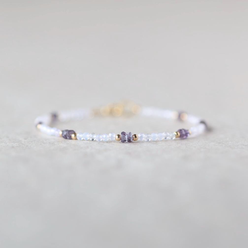 Tiny Alexandrite Bracelet Dainty Purple Opal Gemstone Beaded Jewelry Minimalist Stacking Bracelet Skinny June Birthstone Gift Bridesmaid Mom