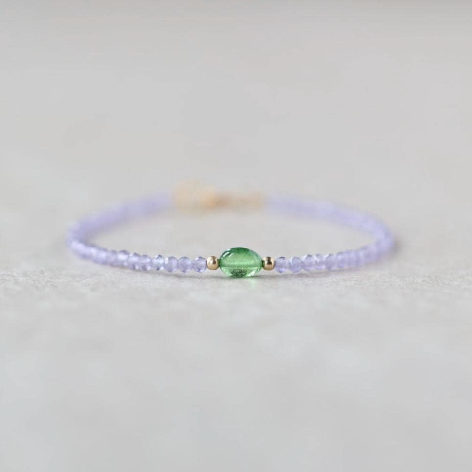 Tiny Lavender Quartz Bracelet Dainty Tsavorite Jewelry Minimalist Gemstone Beaded Lilac Bracelet Gold Filled Gift Bridesmaid Wife Girlfriend