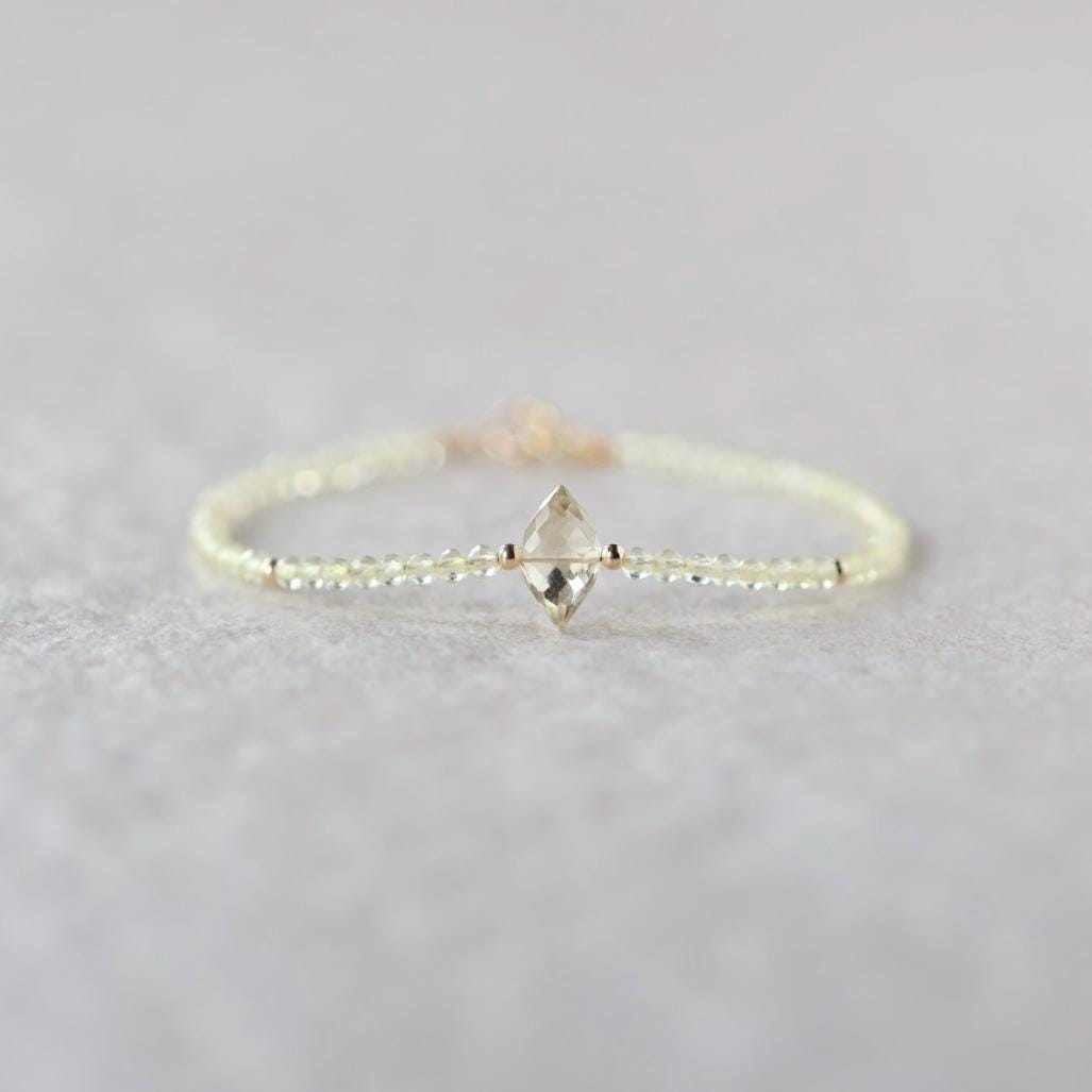 Tiny Lemon Quartz Bracelet Delicate Gold Filled Beaded Bracelet Minimalist Jewelry Yellow Crystal Skinny Bracelet Birthday Gift Bridesmaids
