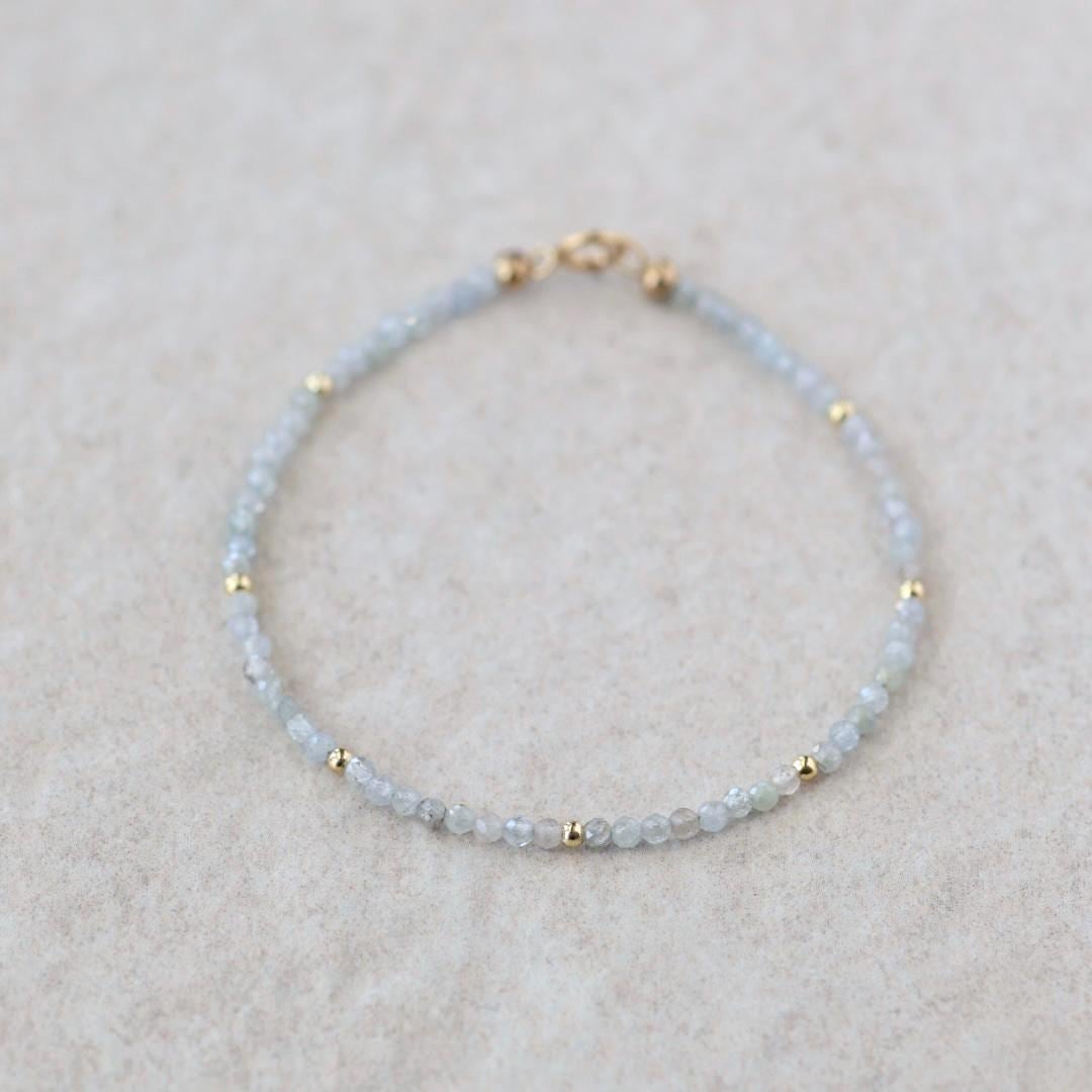 Tiny Montana Sapphire Bracelet Dainty Beaded Bracelet September Birthstone Sparkly Bracelet Cute Minimalist Jewelry Gift for Women Daughter