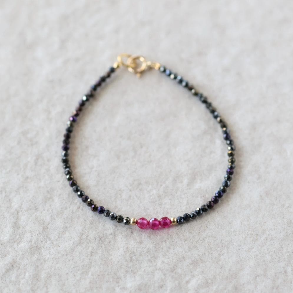 Tiny Ruby Bracelet Black Spinel Dainty Gold Filled Bead Bracelet Minimalist July Birthstone Bracelet Stacking Birthday Gift 40th Anniversary