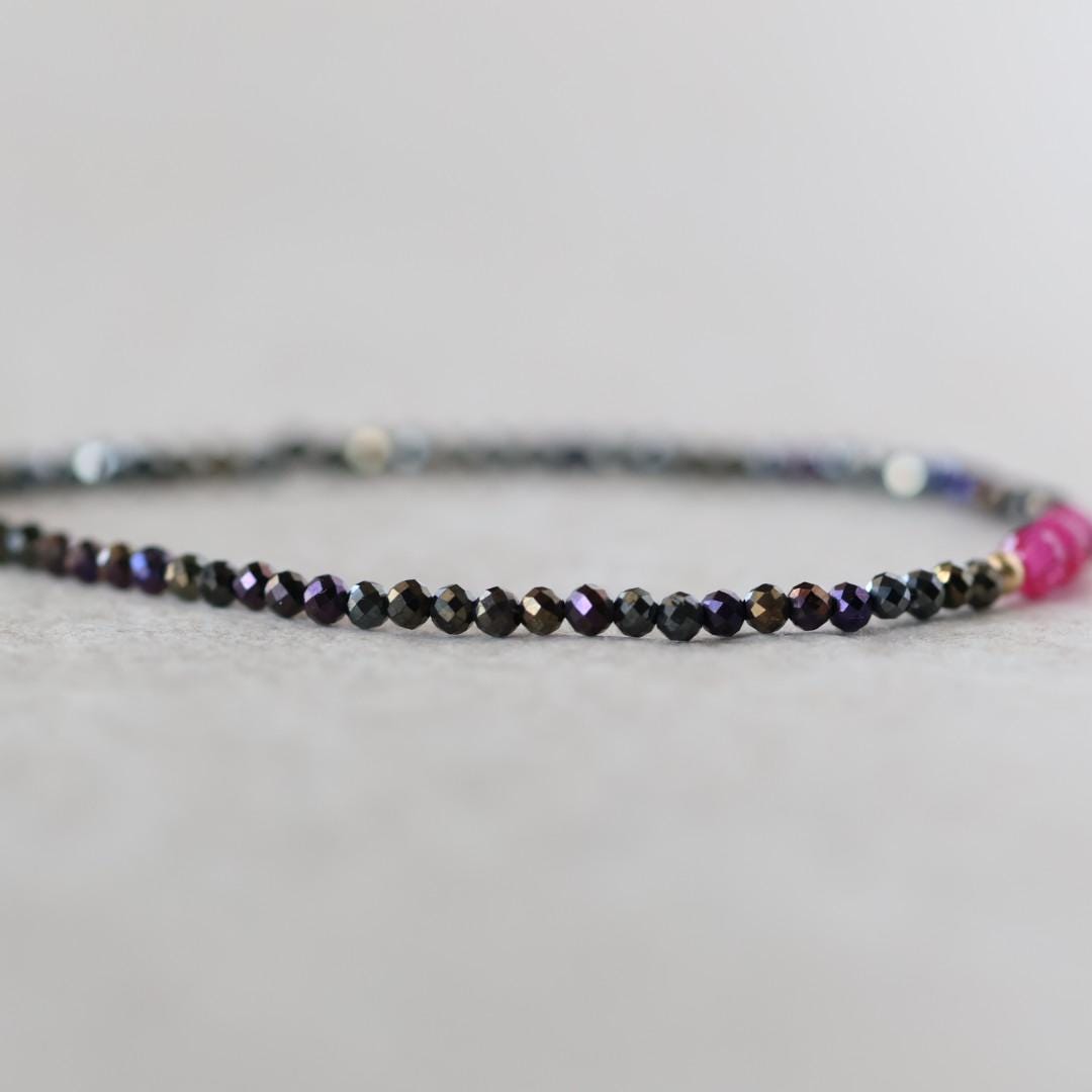 Tiny Ruby Bracelet Black Spinel Dainty Gold Filled Bead Bracelet Minimalist July Birthstone Bracelet Stacking Birthday Gift 40th Anniversary