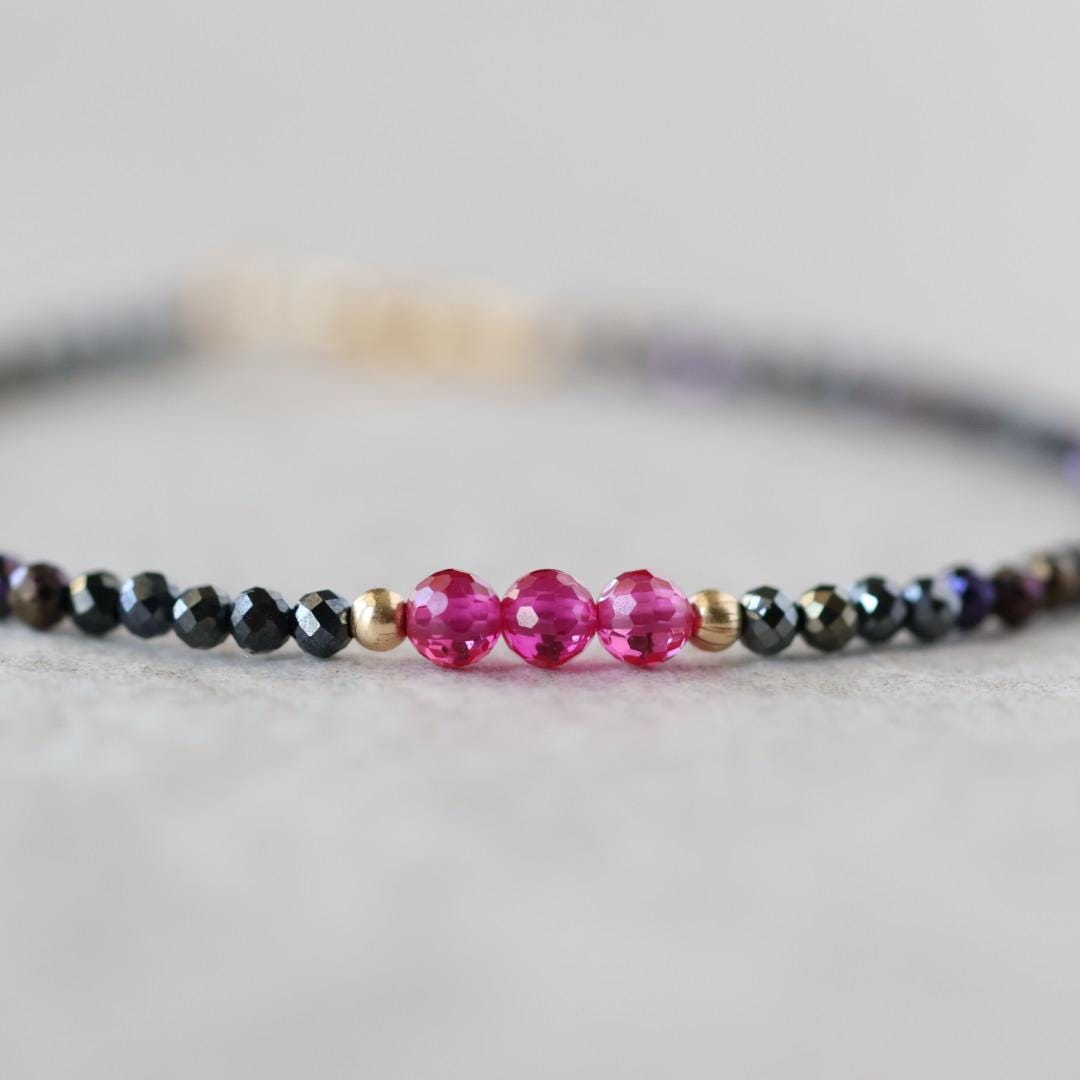 Tiny Ruby Bracelet Black Spinel Dainty Gold Filled Bead Bracelet Minimalist July Birthstone Bracelet Stacking Birthday Gift 40th Anniversary