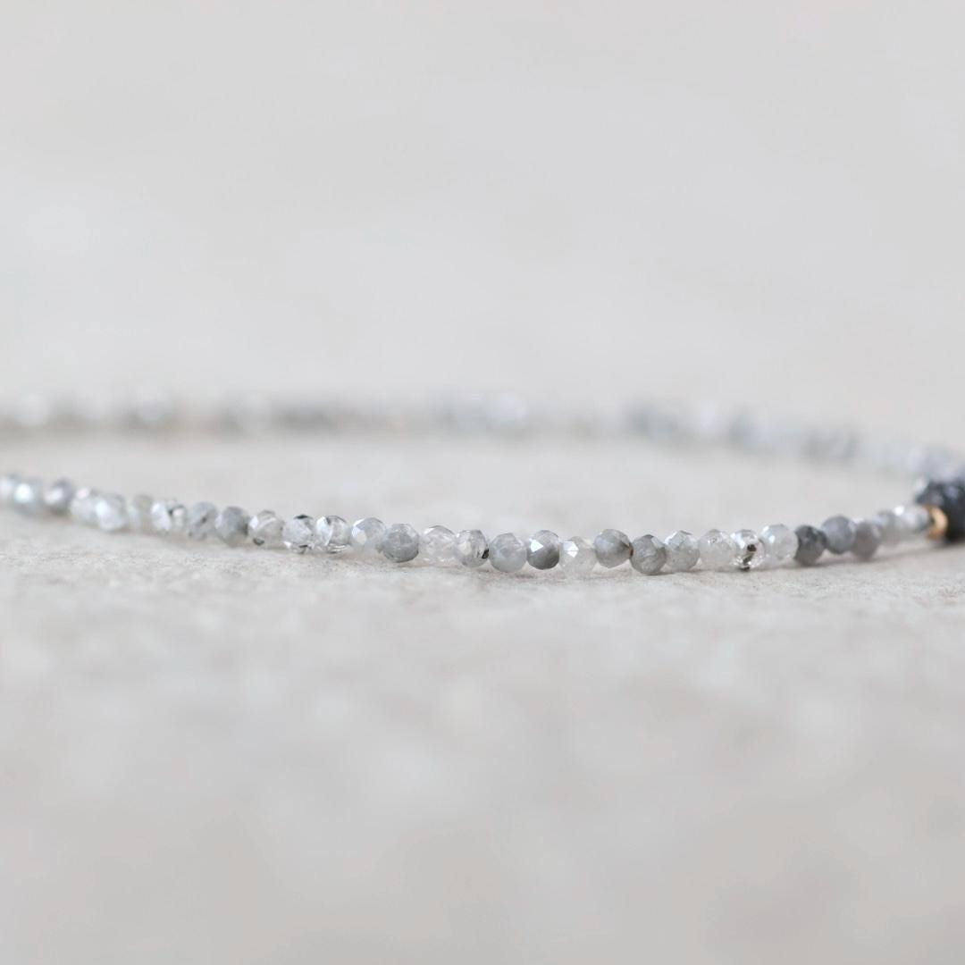 Natural Raw Black Diamond and Zircon Bracelet