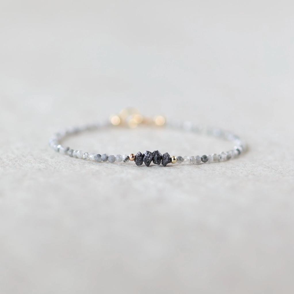 Natural Raw Black Diamond and Zircon Bracelet