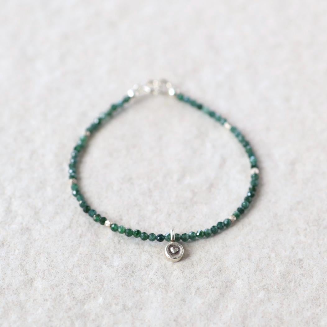 Natural Guatemala Jade Bracelet with Silver Heart Charm