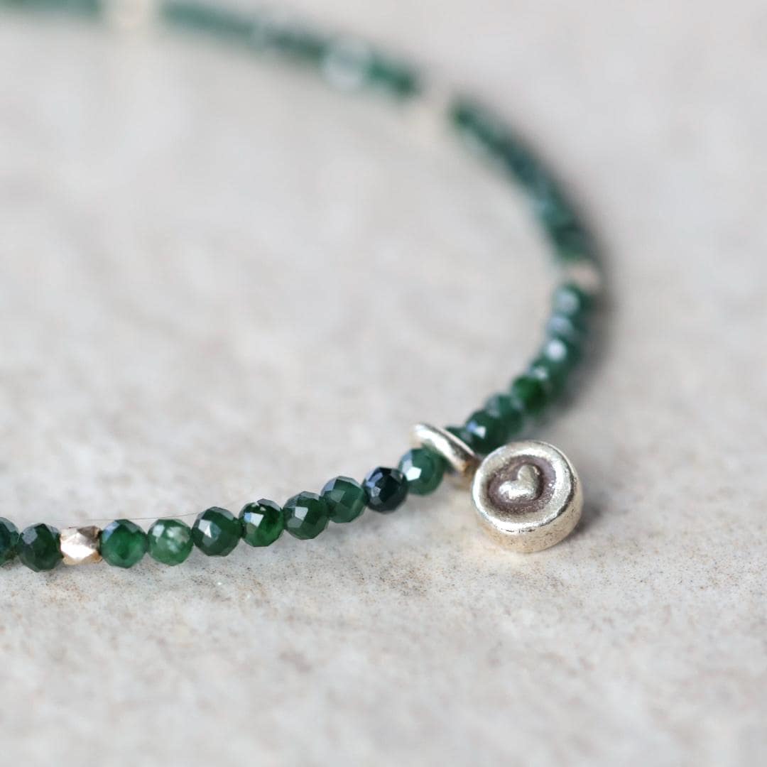 Natural Guatemala Jade Bracelet with Silver Heart Charm