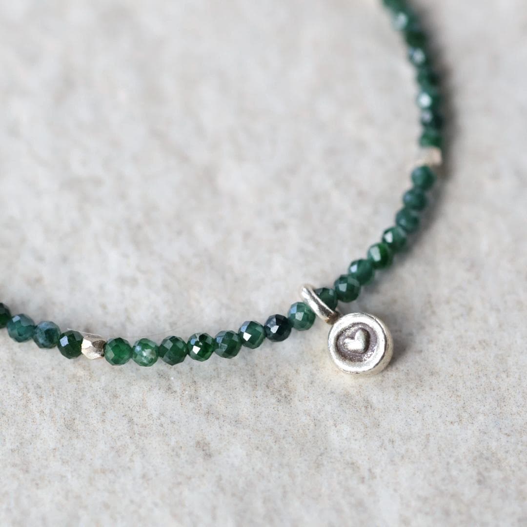 Natural Guatemala Jade Bracelet with Silver Heart Charm