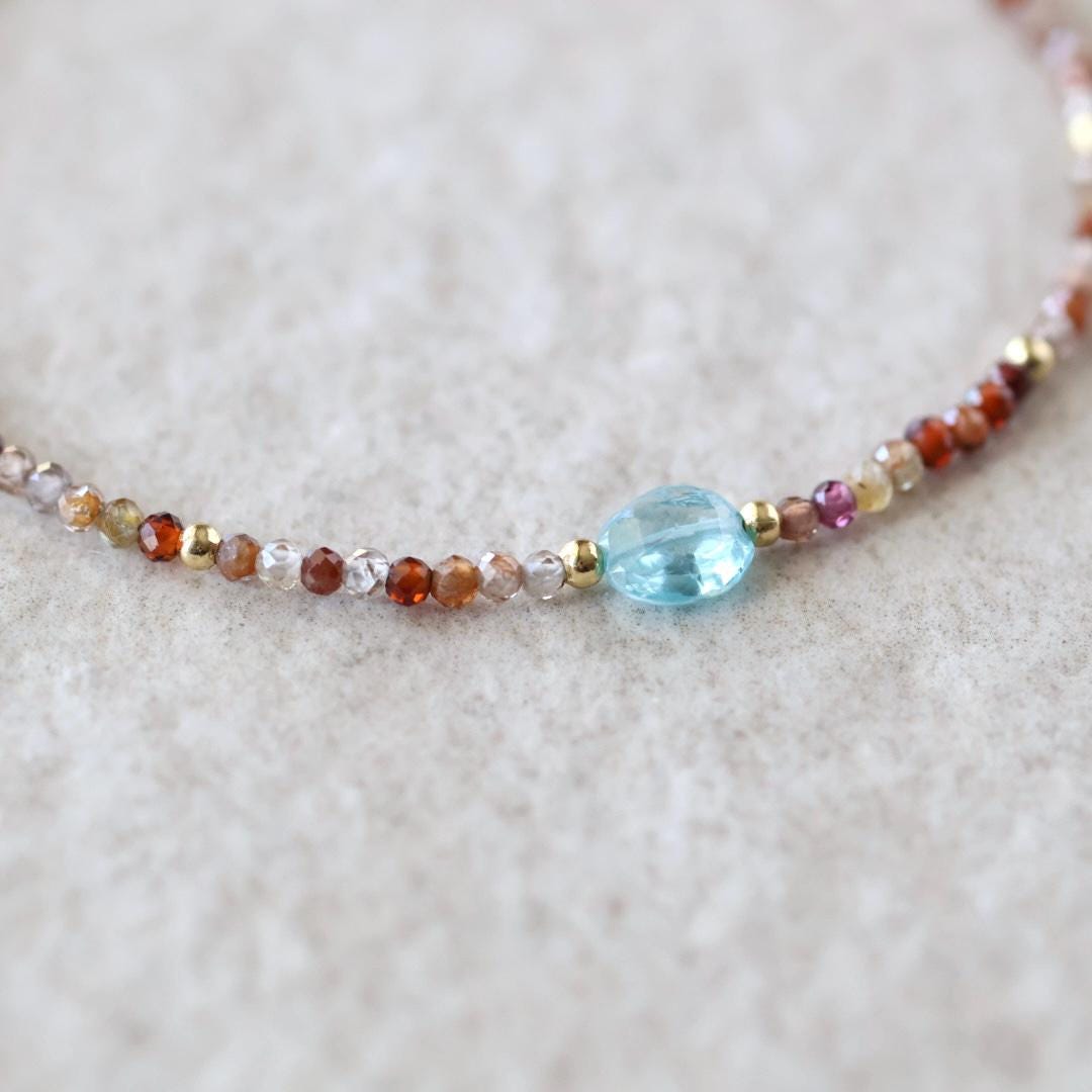 Tiny Zircon Bracelet Dainty Diamond Blue Zircon Gemstone Beaded Bracelet Sparkly Crystal December Birthstone Birthday Gift for Daughter Wife