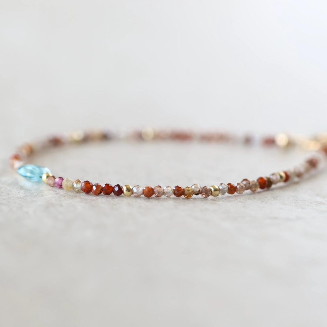 Tiny Zircon Bracelet Dainty Diamond Blue Zircon Gemstone Beaded Bracelet Sparkly Crystal December Birthstone Birthday Gift for Daughter Wife