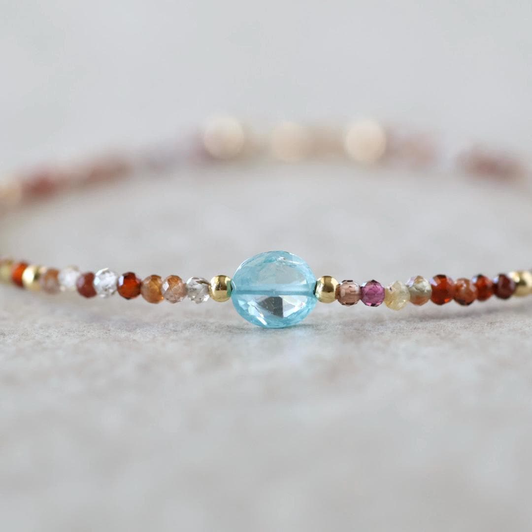 Tiny Zircon Bracelet Dainty Diamond Blue Zircon Gemstone Beaded Bracelet Sparkly Crystal December Birthstone Birthday Gift for Daughter Wife