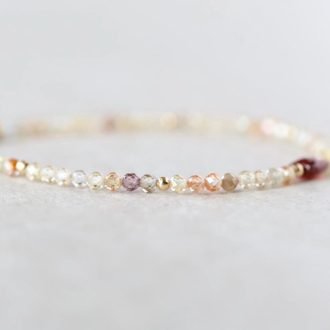 Tiny Zircon Bracelet Dainty Garnet Gemstone Beaded Bracelet Sparkly Crystal Jewelry Minimalist January Birthstone Birthday Gift for Women