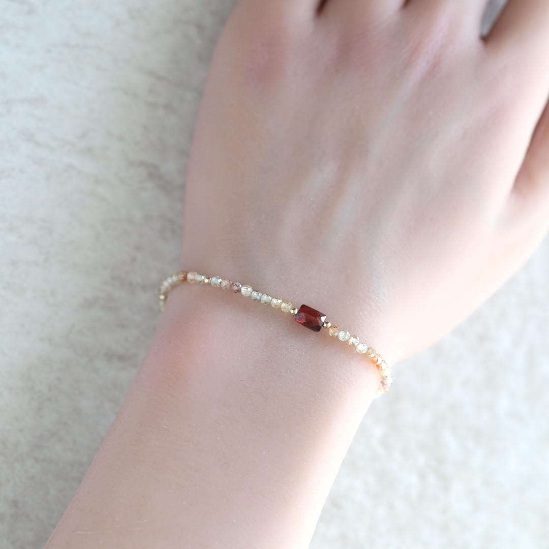 Tiny Zircon Bracelet Dainty Garnet Gemstone Beaded Bracelet Sparkly Crystal Jewelry Minimalist January Birthstone Birthday Gift for Women