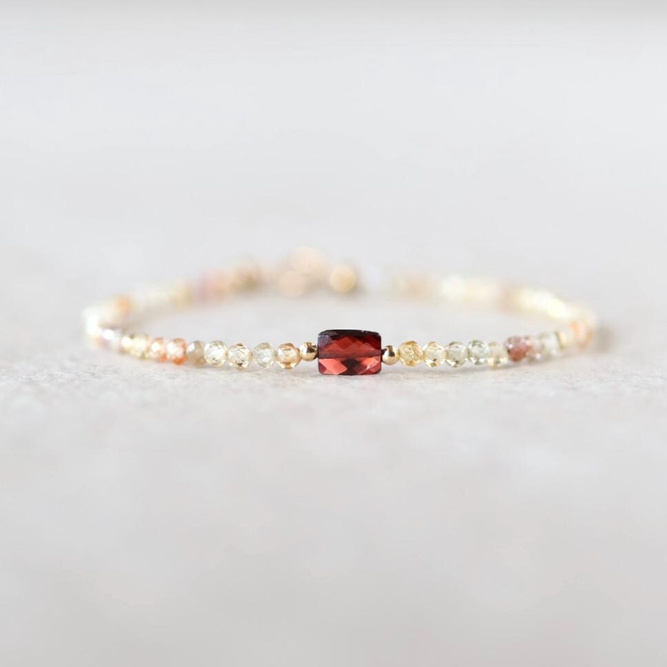 Tiny Zircon Bracelet Dainty Garnet Gemstone Beaded Bracelet Sparkly Crystal Jewelry Minimalist January Birthstone Birthday Gift for Women
