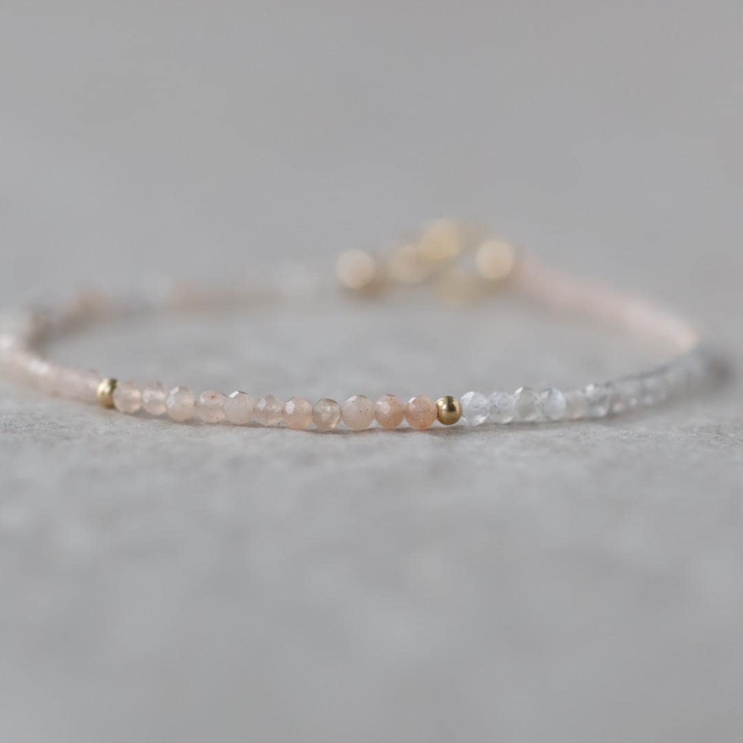 Tiny Ombré Moonstone Bracelet Dainty Colorful Moonstone Gemstone Beaded Jewelry Minimalist June Birthstone Birthday Gift Women Mom Wife