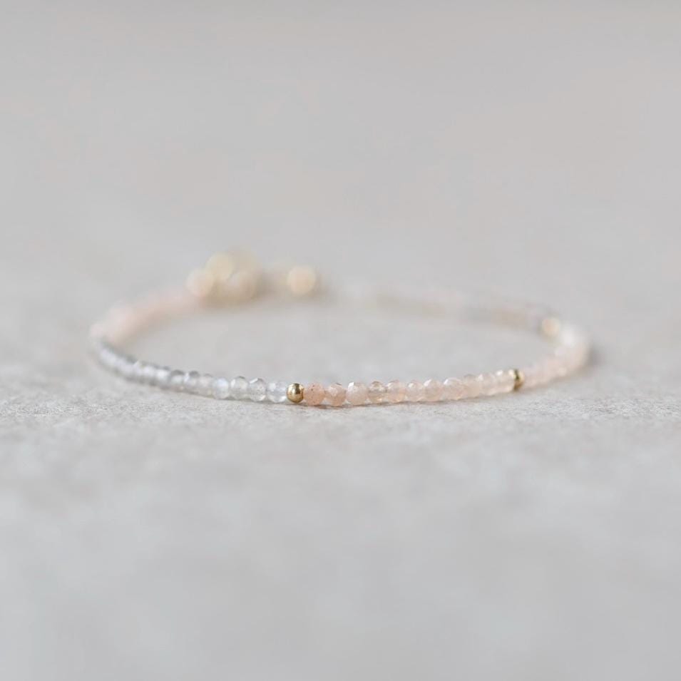 Tiny Ombré Moonstone Bracelet Dainty Colorful Moonstone Gemstone Beaded Jewelry Minimalist June Birthstone Birthday Gift Women Mom Wife
