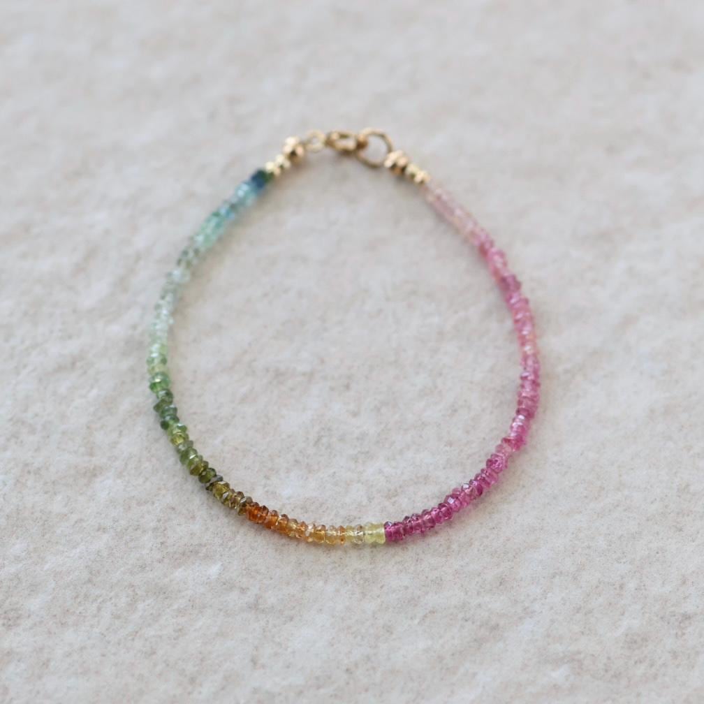 Skinny Watermelon Tourmaline Beaded Bracelet