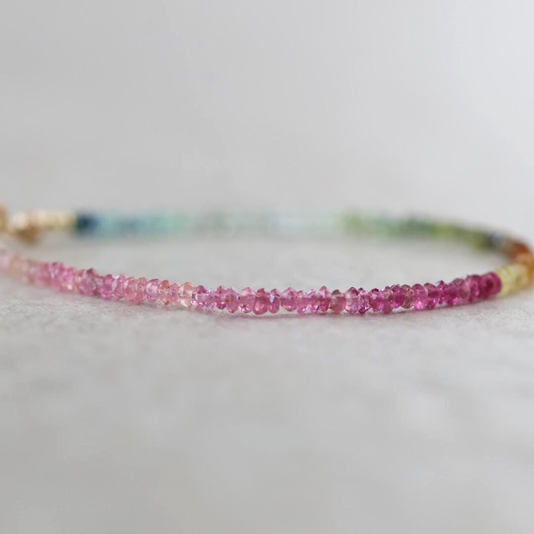 Skinny Watermelon Tourmaline Beaded Bracelet