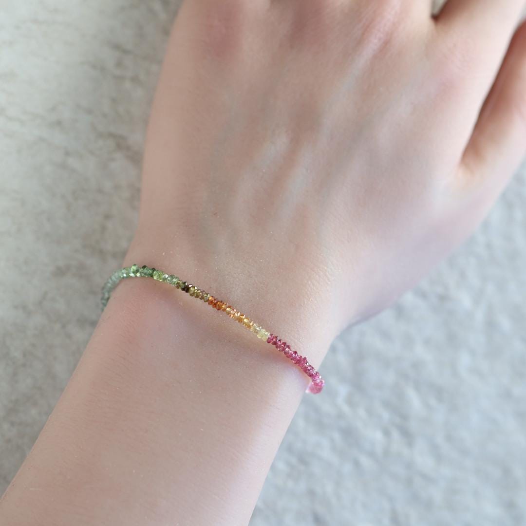 Skinny Watermelon Tourmaline Beaded Bracelet