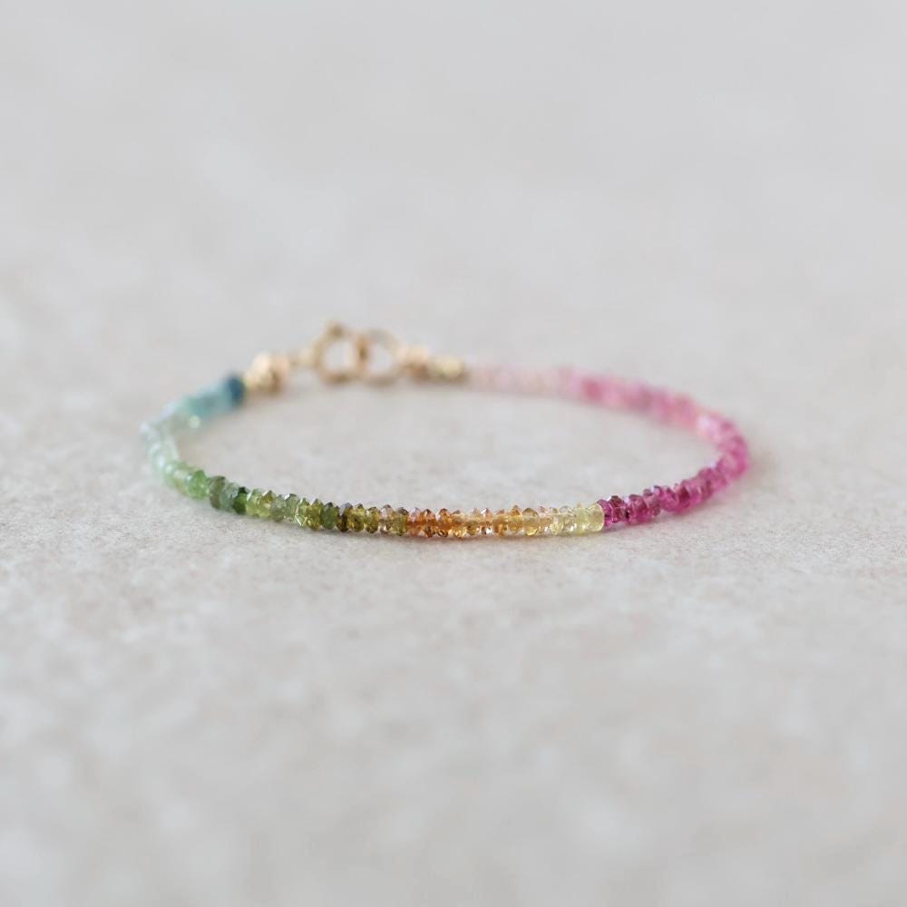 Skinny Watermelon Tourmaline Beaded Bracelet