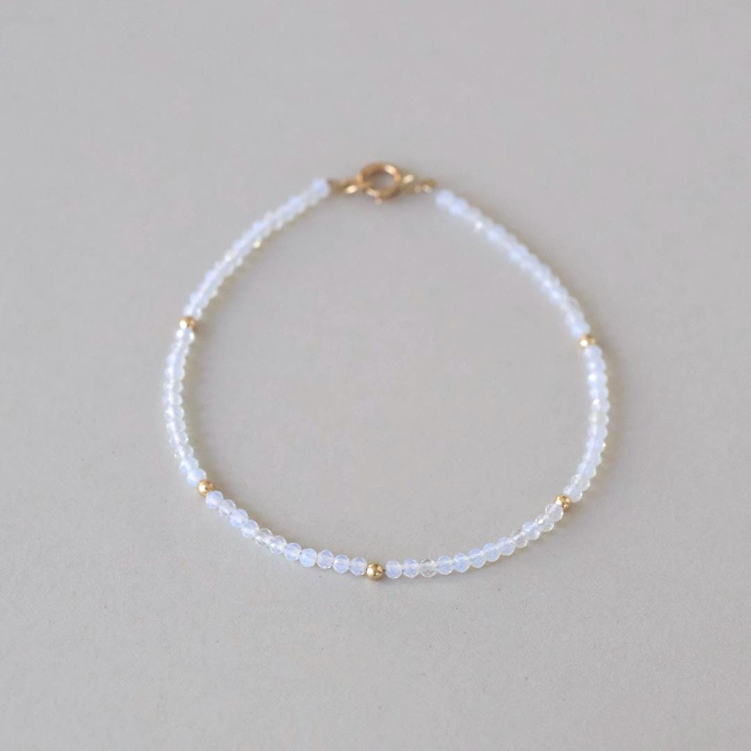 Tiny Opalite Bracelet Dainty Gemstone Beaded Minimalist Opal Jewelry Sparkly October Birthstone Mom Birthday Gift 14th Anniversary Wife Mom