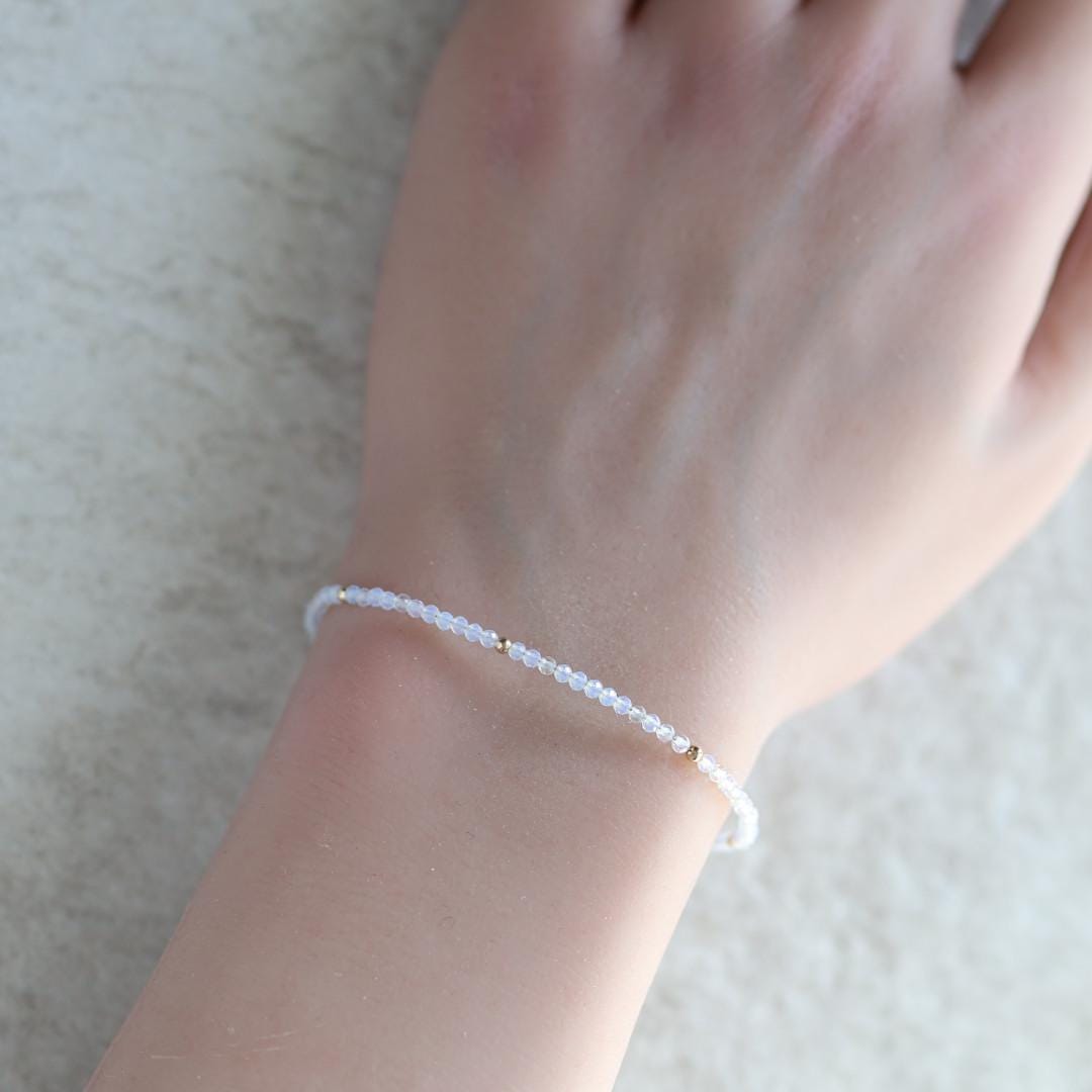 Tiny Opalite Bracelet Dainty Gemstone Beaded Minimalist Opal Jewelry Sparkly October Birthstone Mom Birthday Gift 14th Anniversary Wife Mom