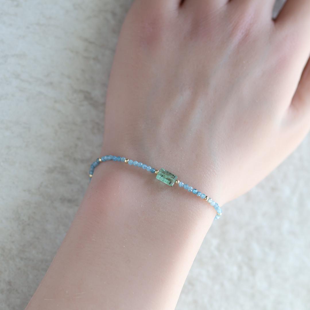 Tiny Kyanite Bracelet Dainty Green Paraiba Kyanite Gemstone Beaded Bracelet Minimalist Jewelry Crystal Birthday Gift for Women Daughter