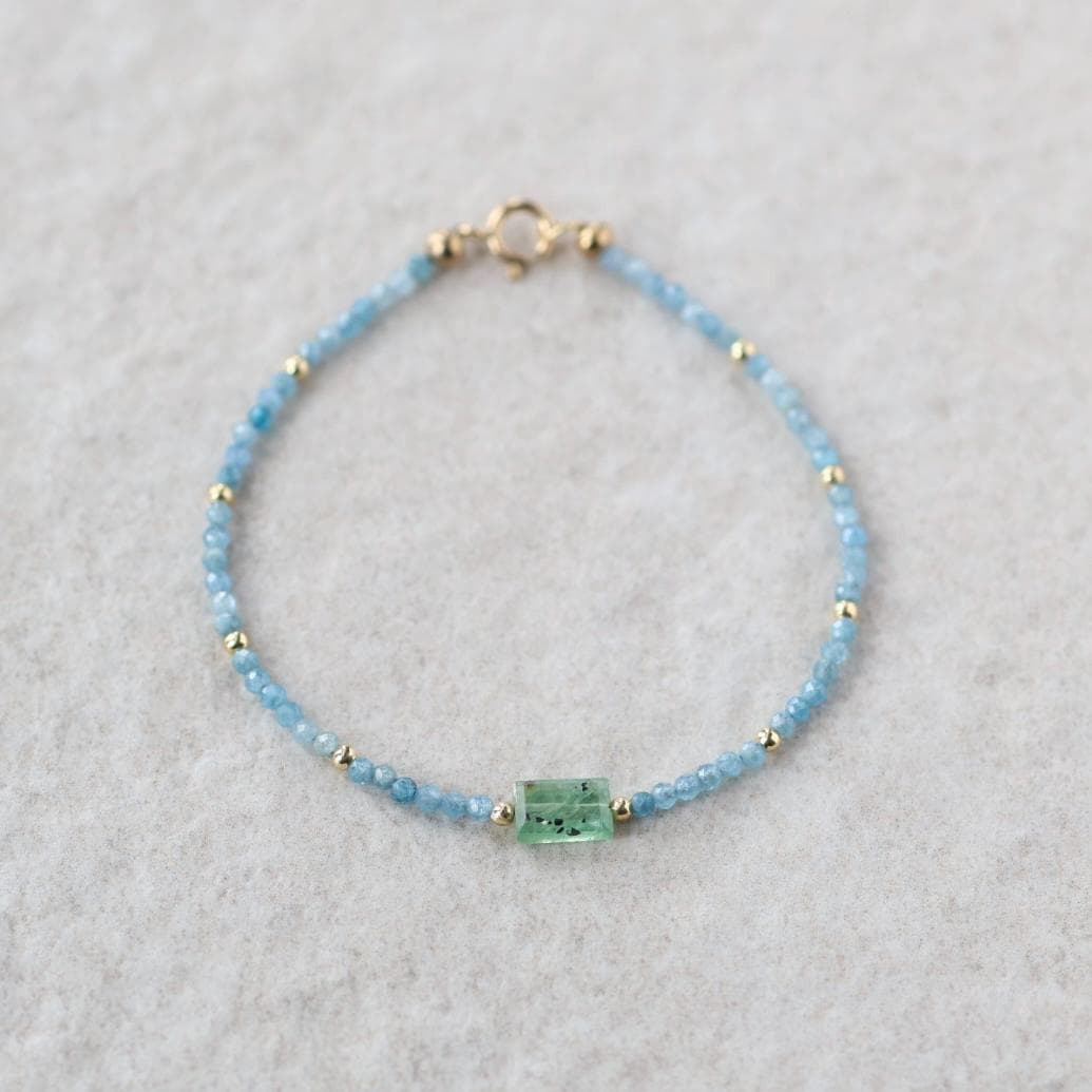 Tiny Kyanite Bracelet Dainty Green Paraiba Kyanite Gemstone Beaded Bracelet Minimalist Jewelry Crystal Birthday Gift for Women Daughter