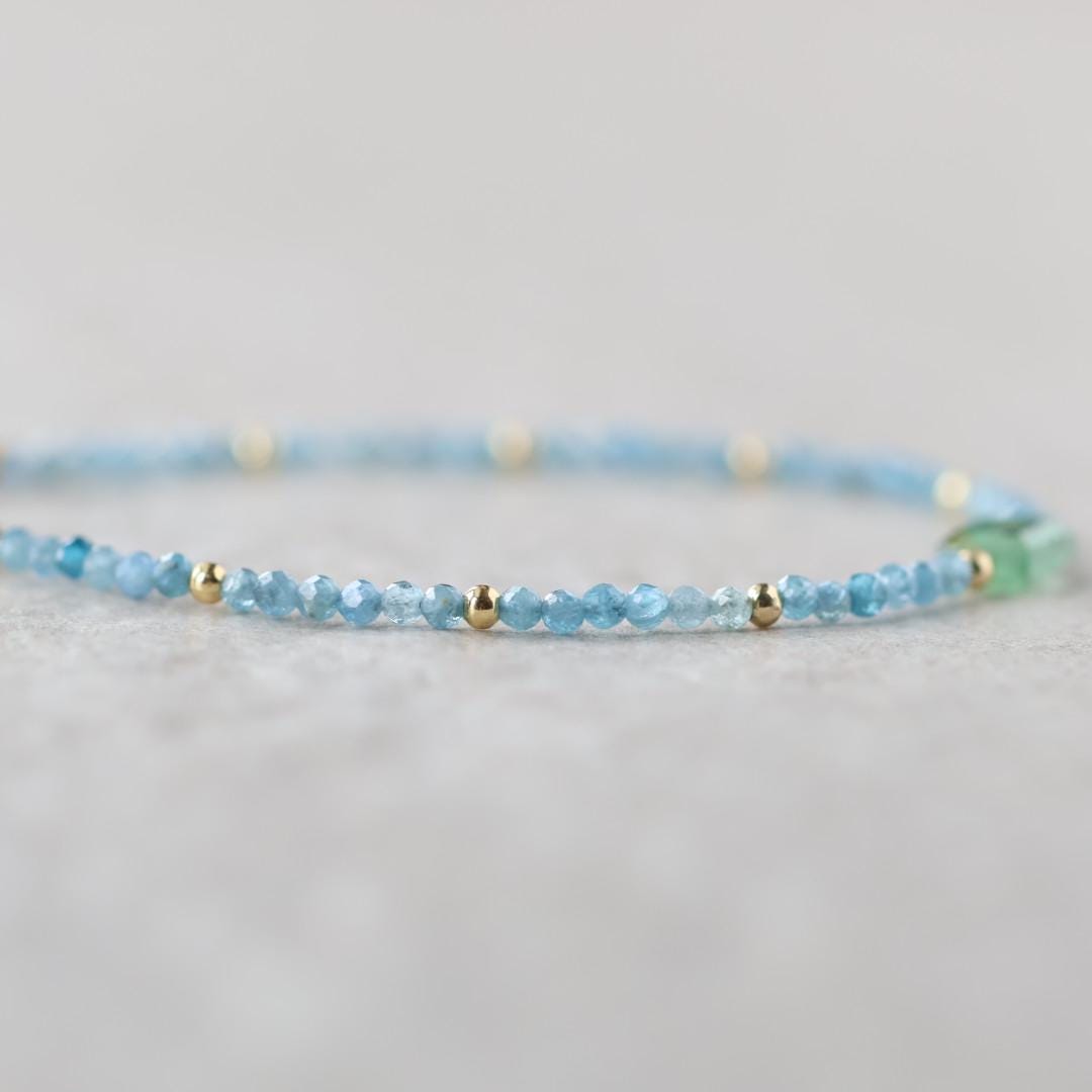 Tiny Kyanite Bracelet Dainty Green Paraiba Kyanite Gemstone Beaded Bracelet Minimalist Jewelry Crystal Birthday Gift for Women Daughter