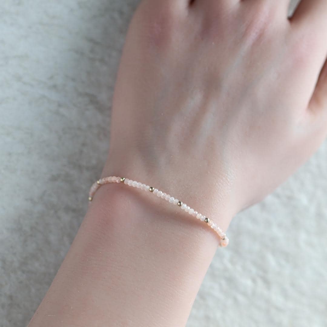 Tiny Peach Moonstone Bracelet Dainty Gemstone Beaded Jewelry Minimalist June Birthstone Birthday Gift for Women Mom Wife Friend Daughter