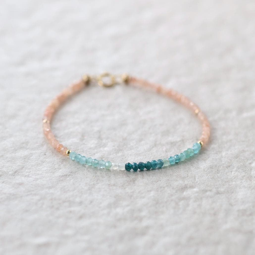 Tiny Grandidierite Bracelet Dainty Peach Moonstone Gemstone Bead Bracelet Crystal Jewelry Minimalist Birthday Gift for Women June Birthstone