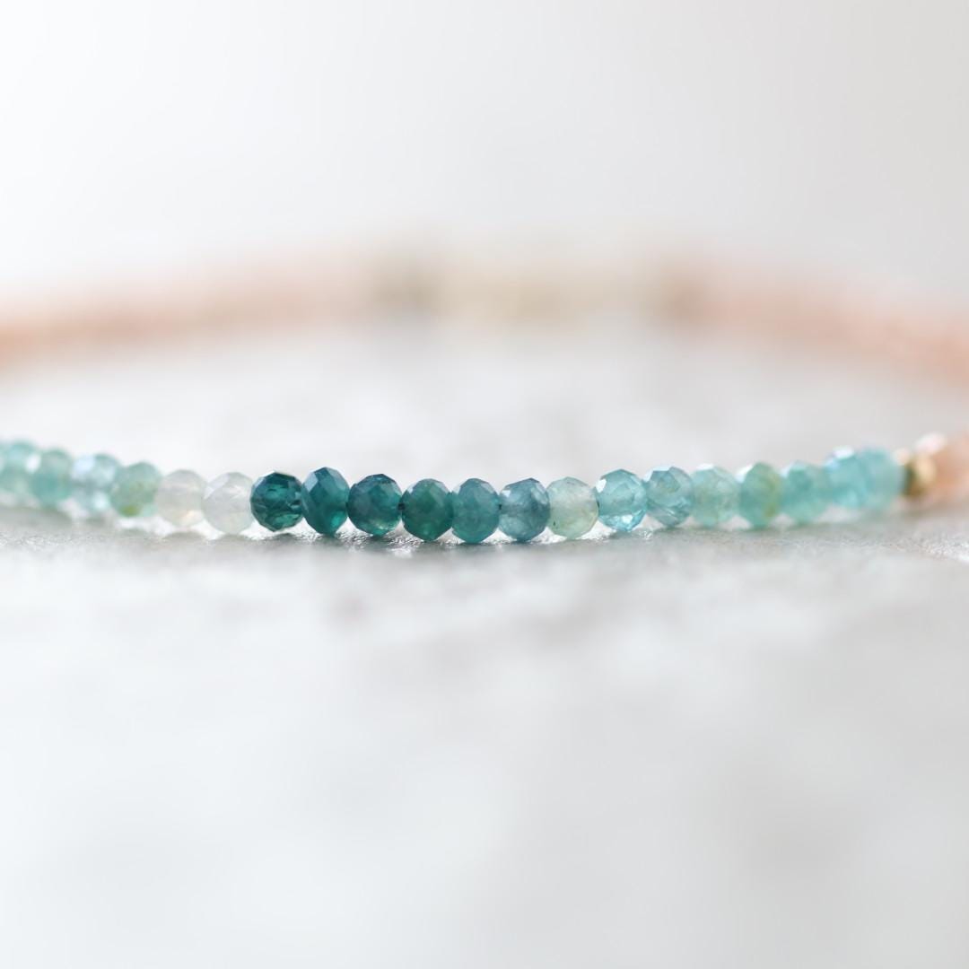 Tiny Grandidierite Bracelet Dainty Peach Moonstone Gemstone Bead Bracelet Crystal Jewelry Minimalist Birthday Gift for Women June Birthstone
