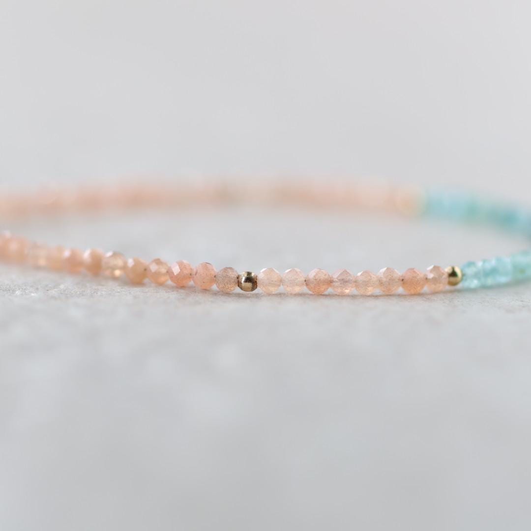Tiny Grandidierite Bracelet Dainty Peach Moonstone Gemstone Bead Bracelet Crystal Jewelry Minimalist Birthday Gift for Women June Birthstone