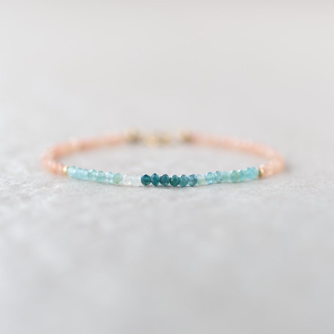 Tiny Grandidierite Bracelet Dainty Peach Moonstone Gemstone Bead Bracelet Crystal Jewelry Minimalist Birthday Gift for Women June Birthstone