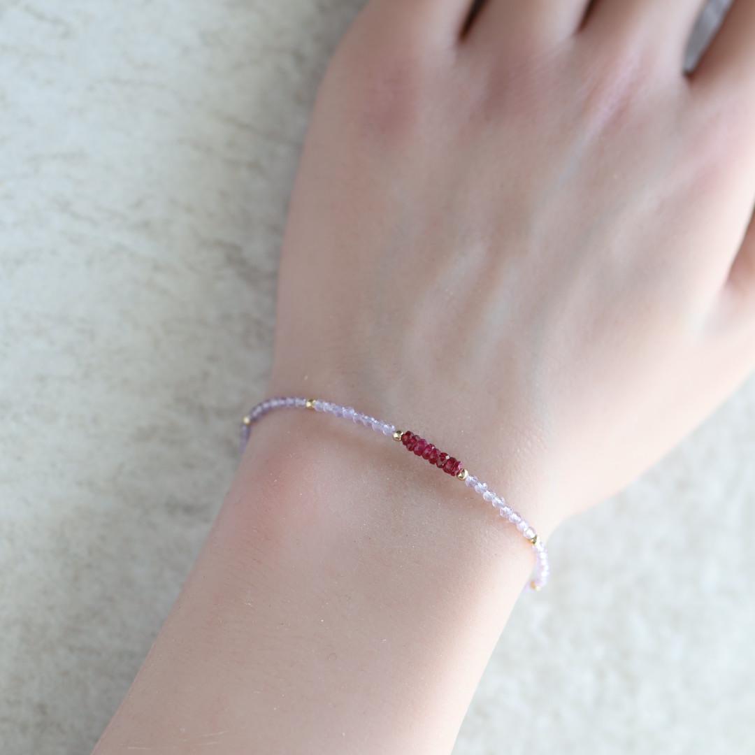 Tiny Pink Amethyst and Longido Ruby Bracelet